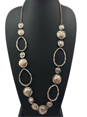 Metal Statement Necklace
Women's 35" Gold-tone Mix Textured Circles & Open Ovals